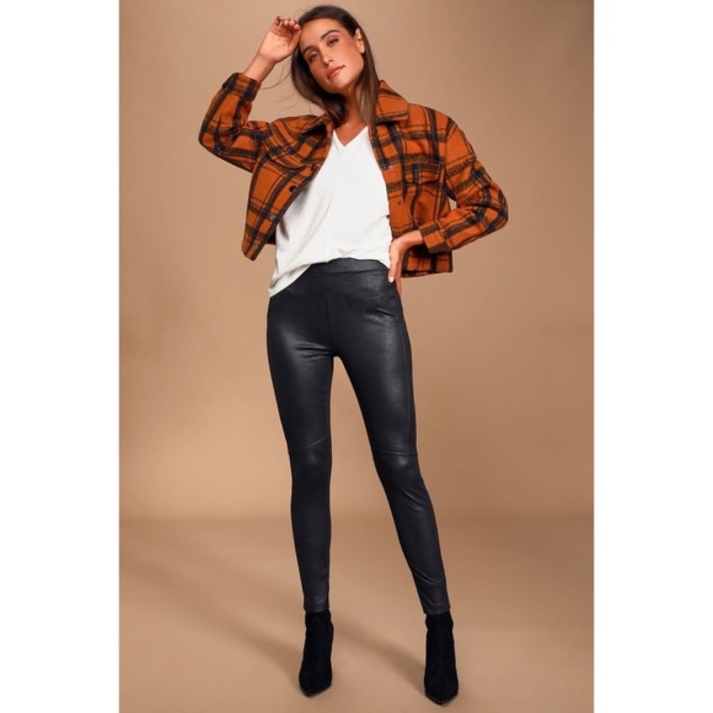 Free People Midnight Vegan Suede Skinny High Rise Leggings Black Size Large